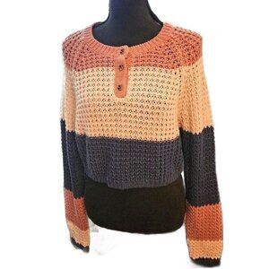 Aeropostale Crocheted Design Colorblock Cropped Sweater Size Medium